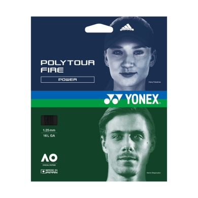 Besaitung mit Tennissaite Yonex Poly Tour Fire (Haltbarkeit+Power) schwarz