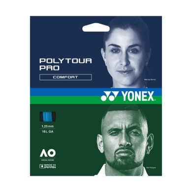 Besaitung mit Tennissaite Yonex Poly Tour Pro (Haltbarkeit+Touch) blau