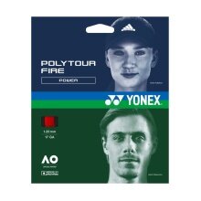 Besaitung mit Tennissaite Yonex Poly Tour Fire (Haltbarkeit+Power) rot