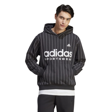 adidas Kapuzenpullover Pinstripe Fleece Hoodie (Baumwollmix) schwarz Herren