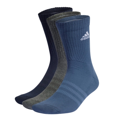 adidas Sportsocken Crew Cushioned (Fußgewölbeunterstützung, durchgehend gepolstert) blau/grau - 3 Paar