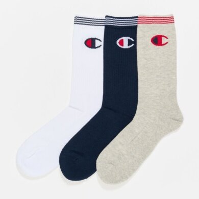 Champion Tennissocken (Baumwolle) Crew Stripes weiss/grau/navyblau Herren - 3 Paar