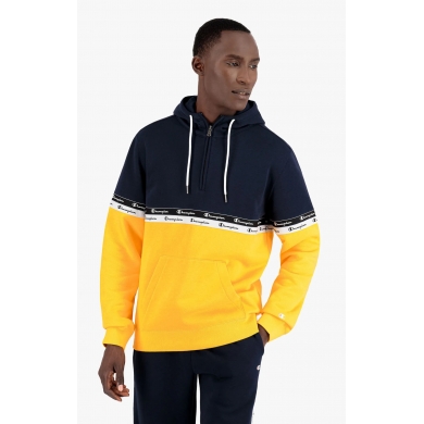 Champion Kapuzenpullover im Farbblockdesign mit doppelter Logopaspel gelb Herren