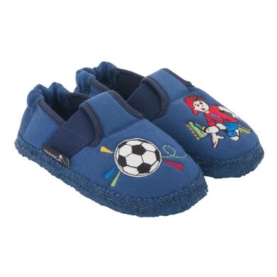 nanga Hausschuhe Slipper Fussballer - 100% Bio-Baumwolle - blau Kleinkinder/Kinder (Größe 23-25)