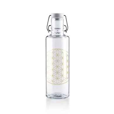 soulbottles Trinkflasche flower of life Glas (Glasflasche, Keramikdeckel, Edelstahlbügel) 600ml transparent