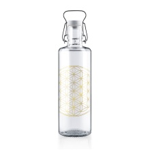 soulbottles Trinkflasche flower of life Glas (Glasflasche, Keramikdeckel, Edelstahlbügel) 1 Liter transparent