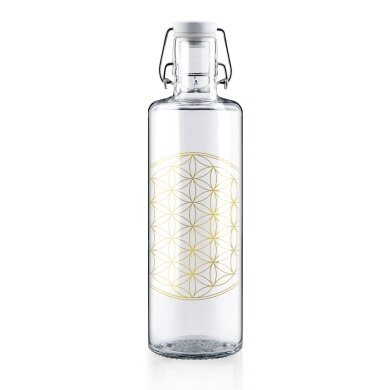 soulbottles Trinkflasche flower of life Glas (Glasflasche, Keramikdeckel, Edelstahlbügel) 1 Liter transparent